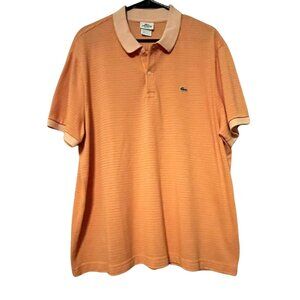 LACOSTE MENS ORANGE AND WHITE STRIPED POLO SHIRT SIZE 8 QUIET LUXURY ACADEMIA